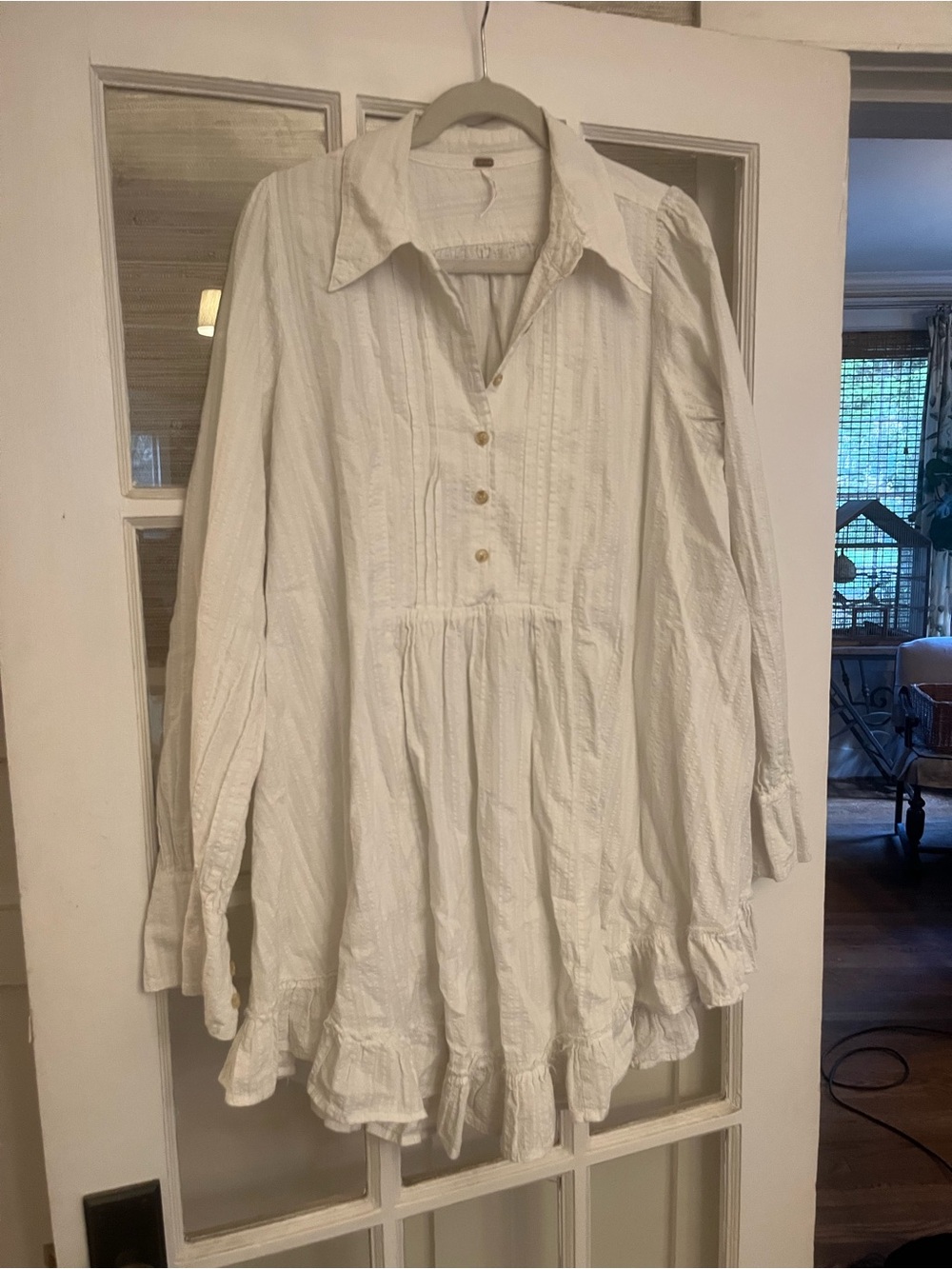 Free People white Ruffled Mini shirt Dress